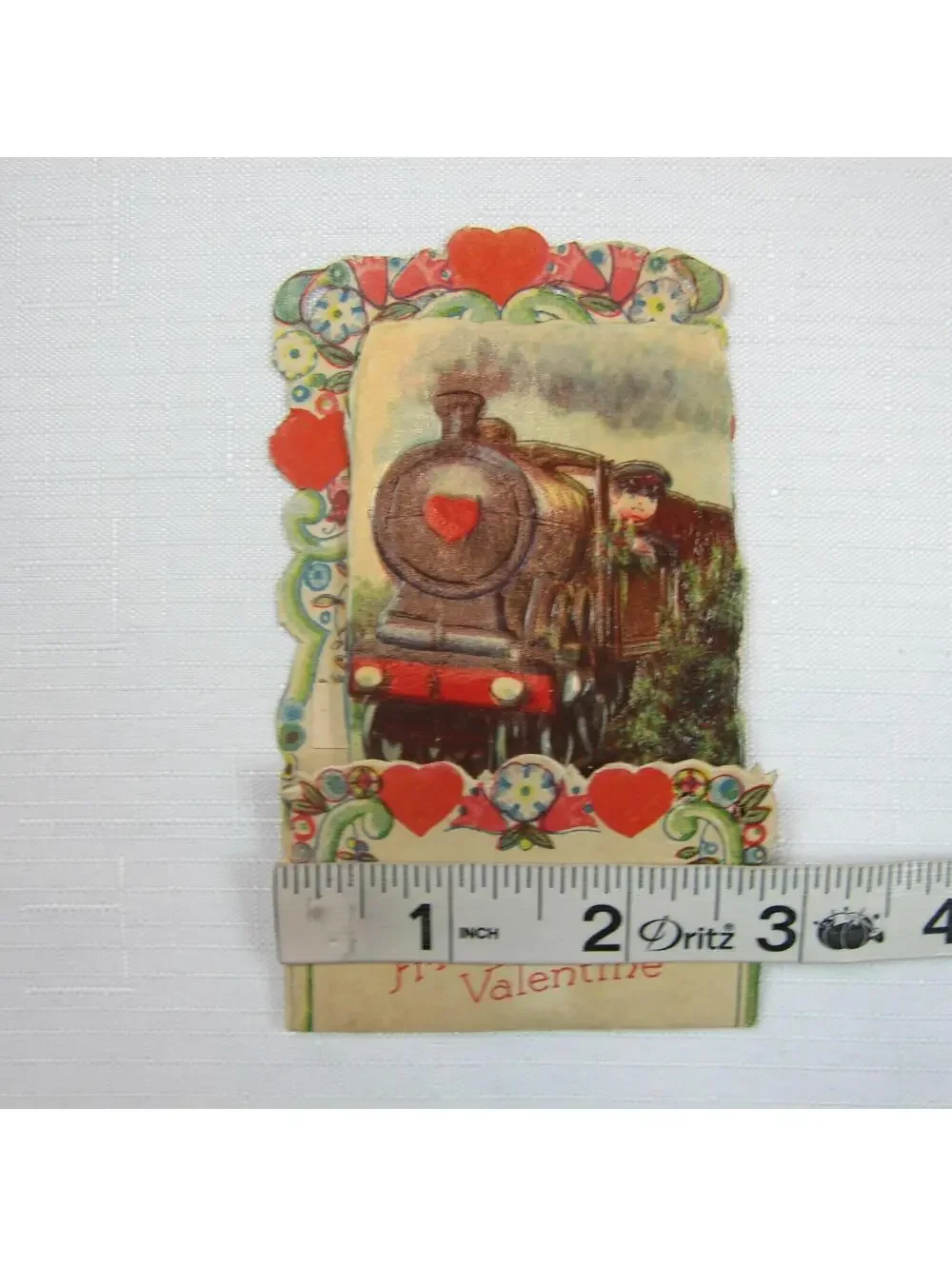 Vintage Valentine Pull Down Die Cut Boy Train Conductor Standup Germany 1920-30s